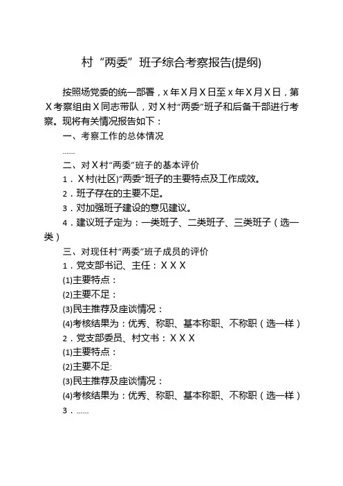 村“两委”班子综合考察报告(提纲)