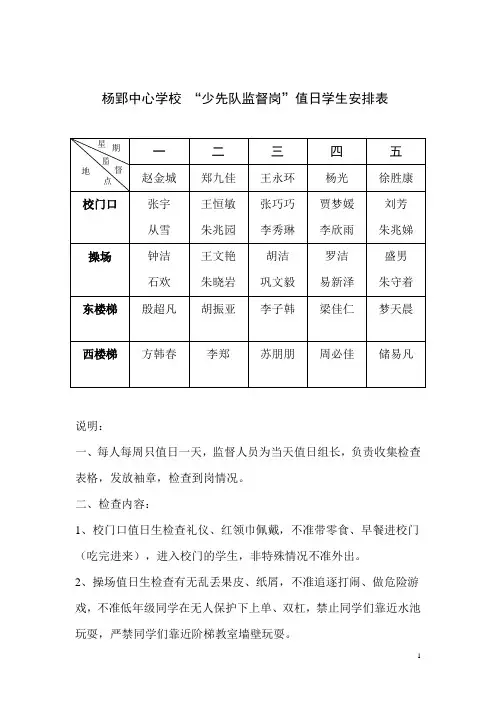 少先队值日表