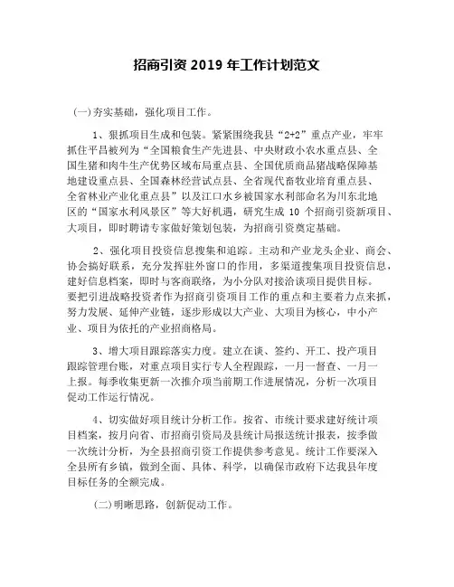 招商引资2019年工作计划范文