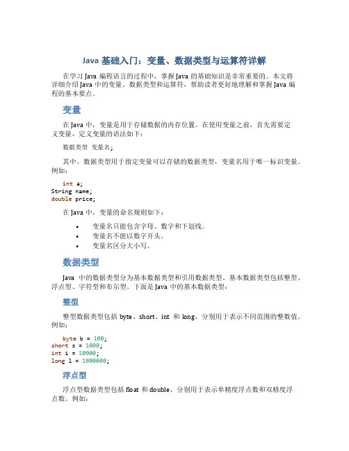 Java基础入门：变量、数据类型与运算符详解