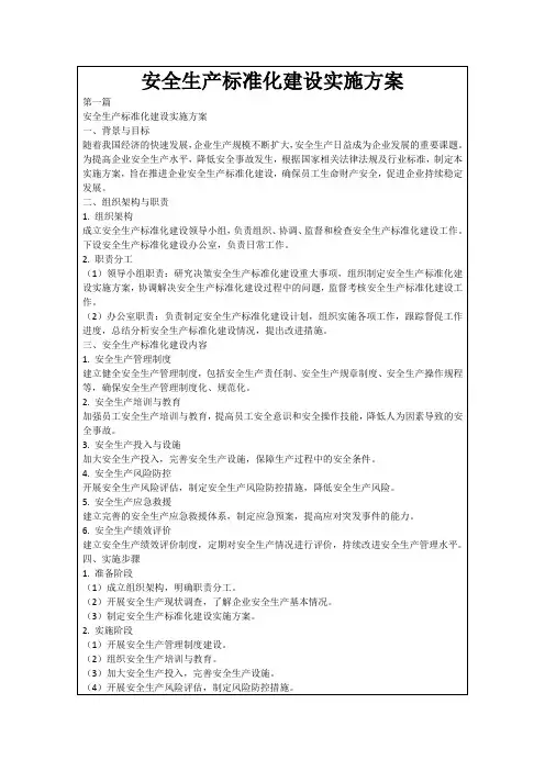 安全生产标准化建设实施方案3篇
