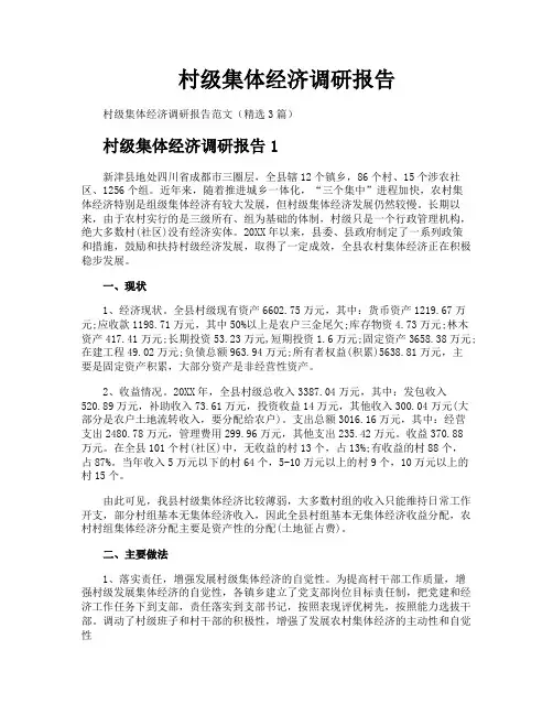 村级集体经济调研报告