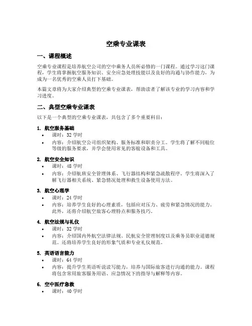 空乘专业课表