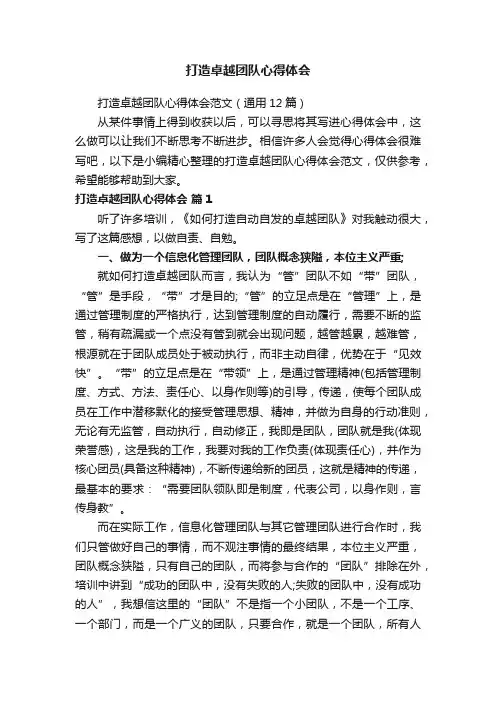 打造卓越团队心得体会范文（通用12篇）