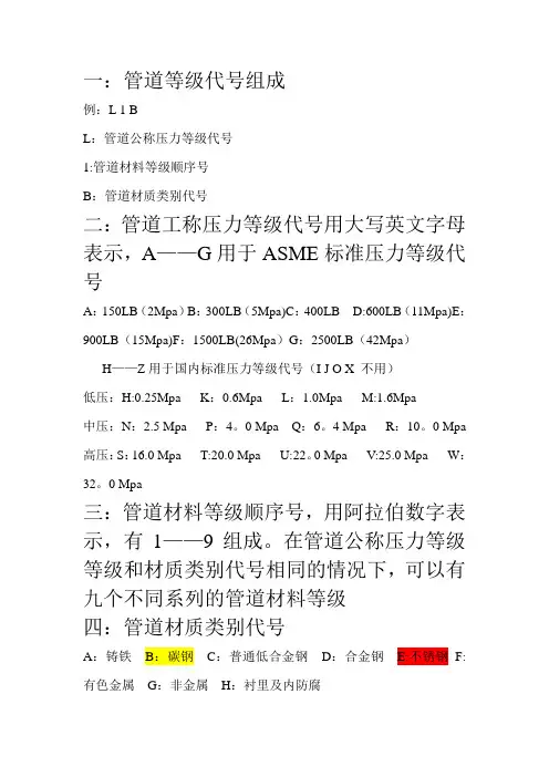 管道等级代号组成
