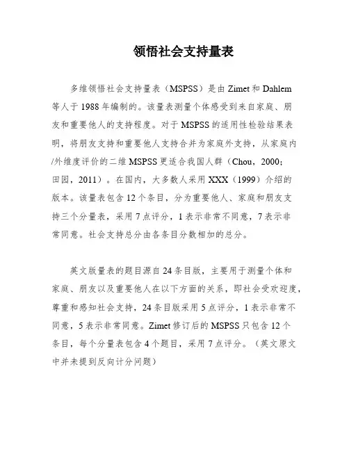 领悟社会支持量表