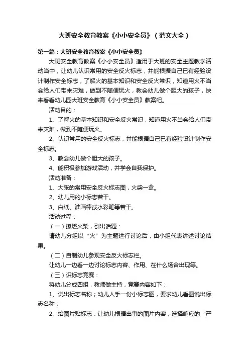 大班安全教育教案《小小安全员》（范文大全）