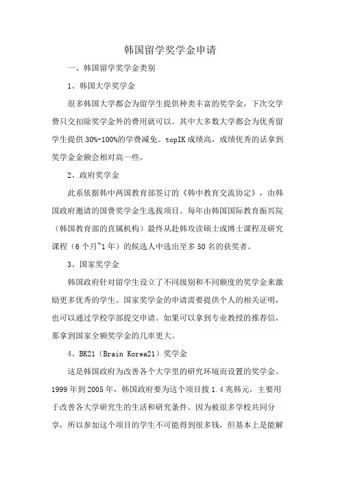 韩国留学奖学金申请