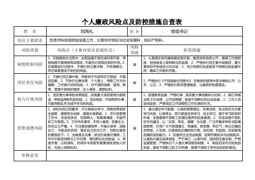 个人廉政风险点及防控措施自查表