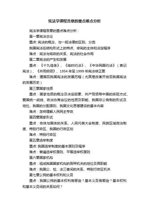宪法学课程各章的重点难点分析