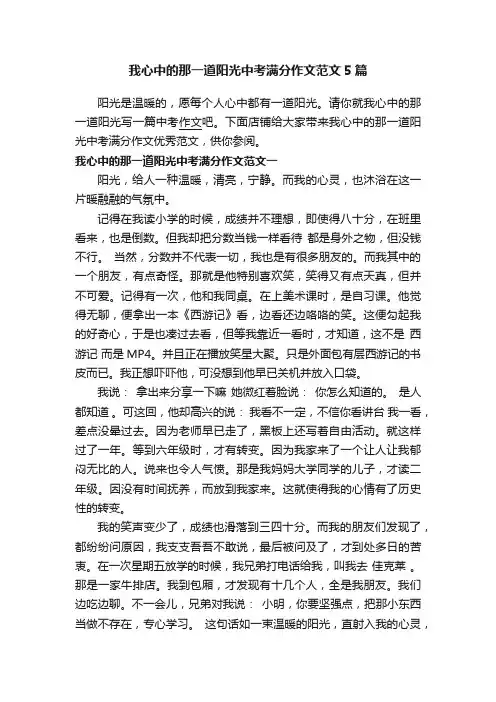 我心中的那一道阳光中考满分作文范文5篇