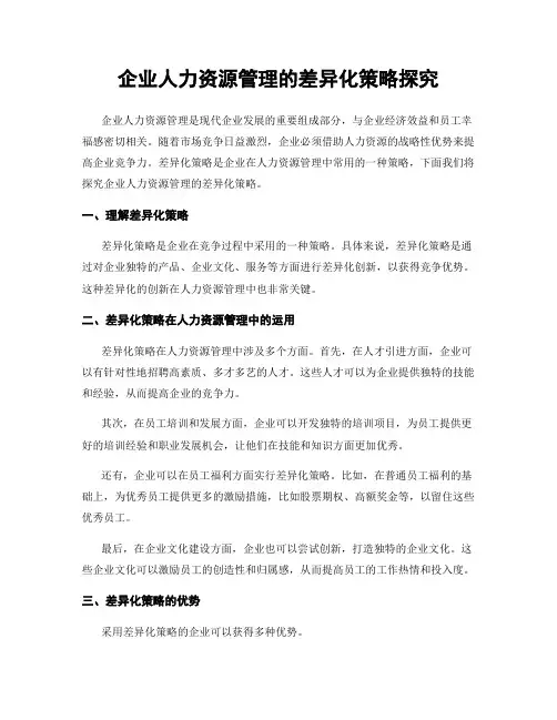 企业人力资源管理的差异化策略探究