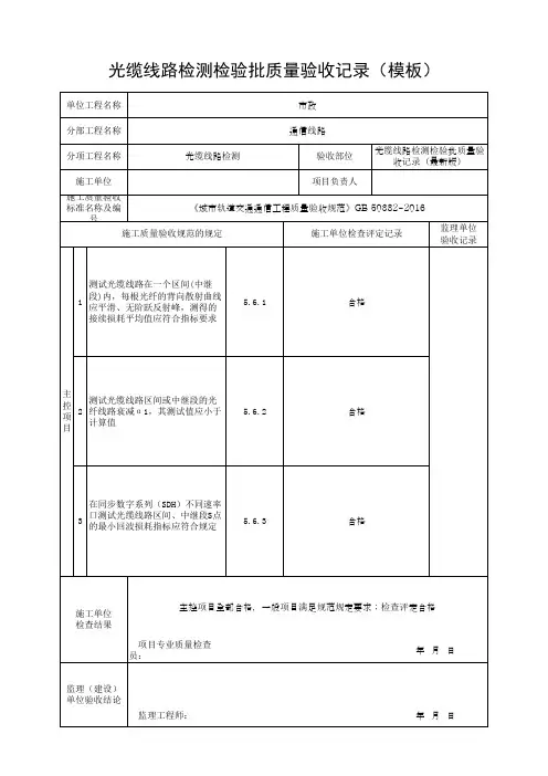 光缆线路检测检验批质量验收记录(模板)