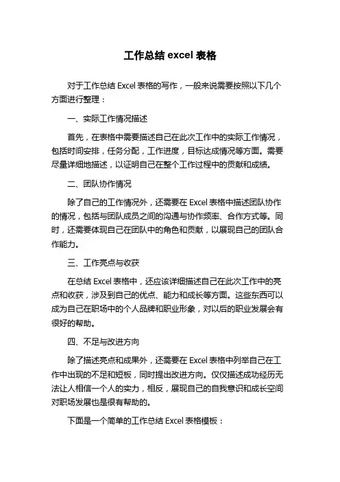 工作总结excel表格