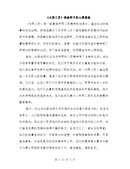 《大国工匠》观看学习的心得感想(二篇)