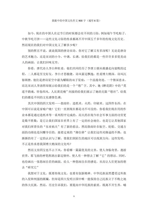 我眼中的中国文化作文900字范文精编