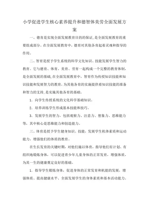 小学促进学生核心素养提升和德智体美劳全面发展方案