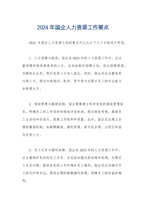 2024年国企人力资源工作要点