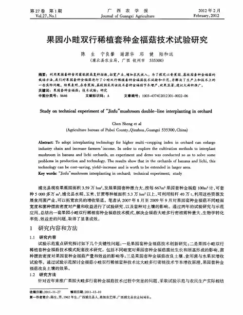 果园小畦双行稀植套种金福菇技术试验研究