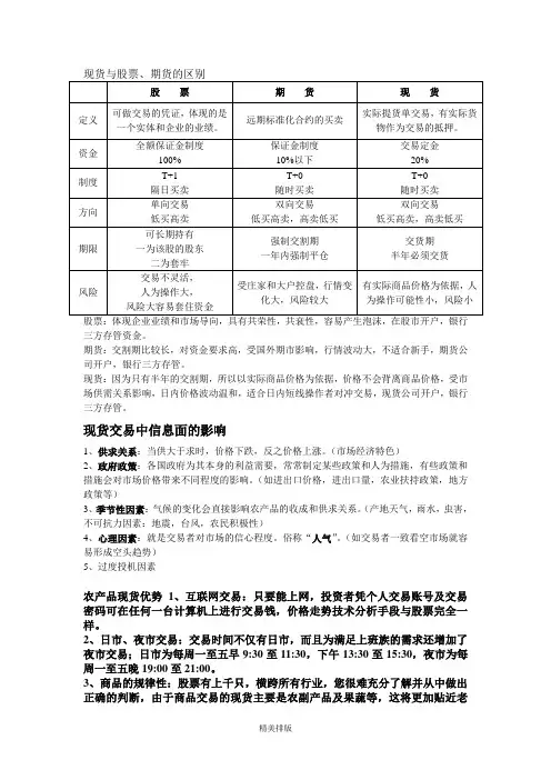现货与股票期货的区别