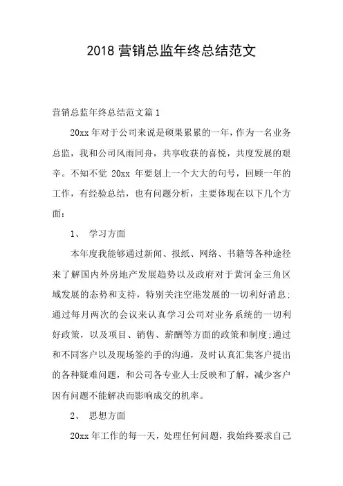 2018营销总监年终总结范文