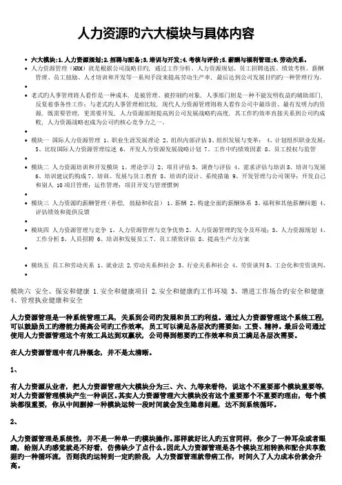 人力资源的六大模块与具体内容