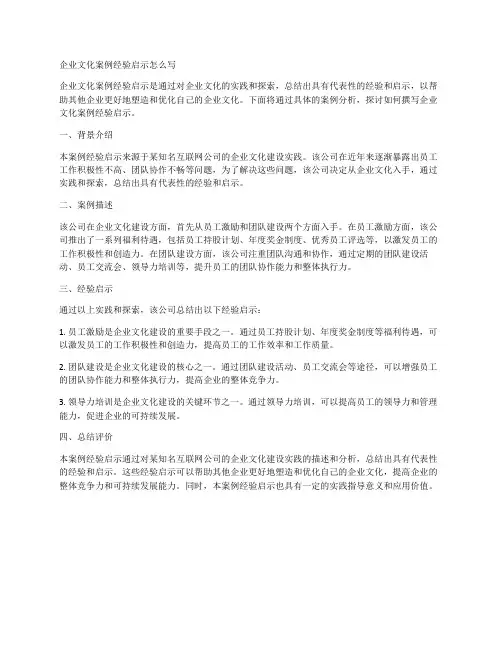 企业文化案例经验启示怎么写