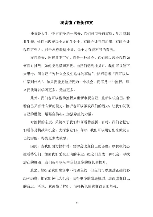 我读懂了挫折作文