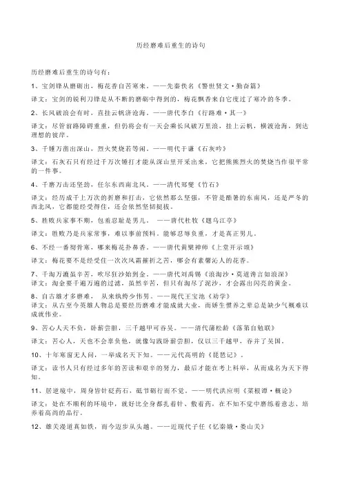 历经磨难后重生的诗句