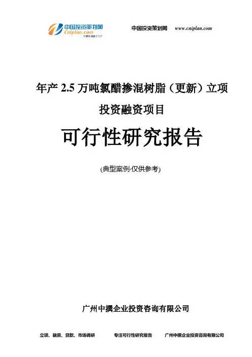 年产2.5万吨氯醋掺混树脂(更新)融资投资立项项目可行性研究报告(非常详细)