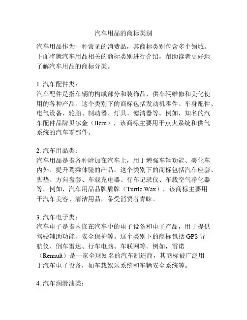 汽车用品的商标类别