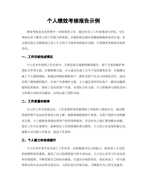 个人绩效考核报告示例