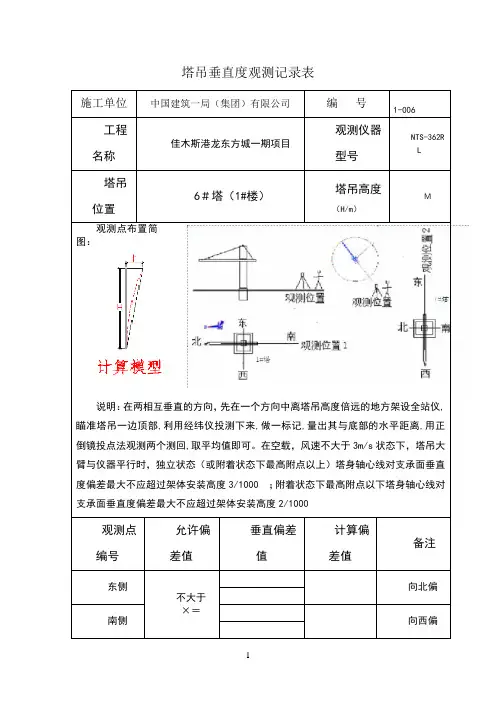塔吊垂直度观测记录表
