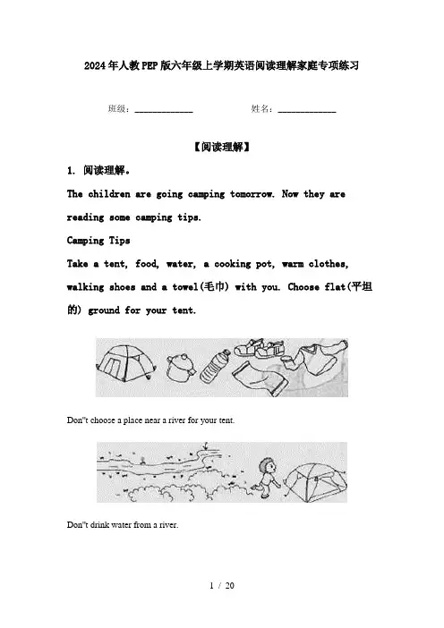2024年人教PEP版六年级上学期英语阅读理解家庭专项练习
