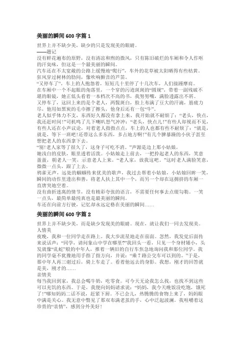 美的瞬间的作文600字八年级