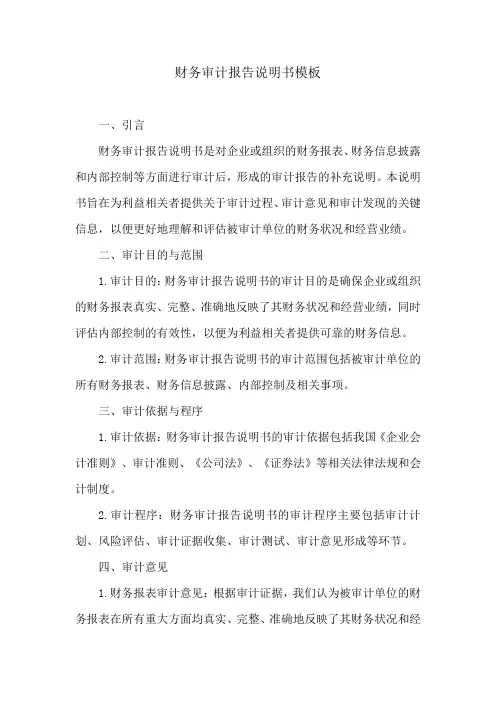 财务审计报告说明书模板