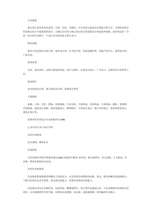 英国空间设计专业院校排名