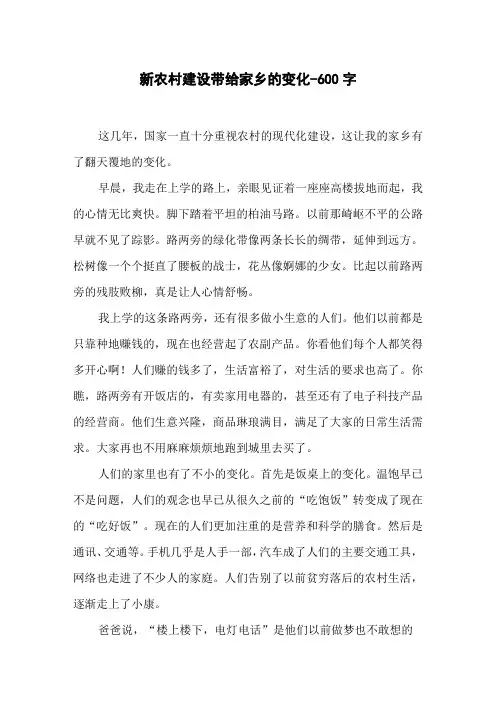 新农村建设带给家乡的变化-600字初二作文散文