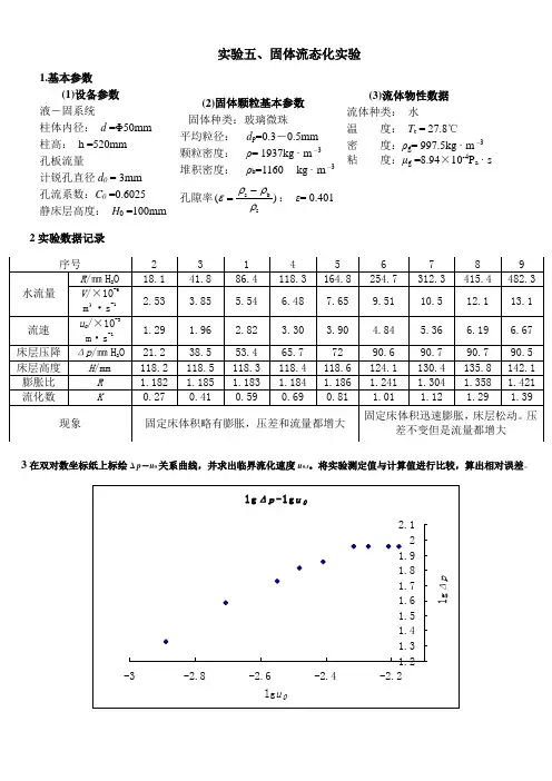 化工实验 固体流态化实验处理