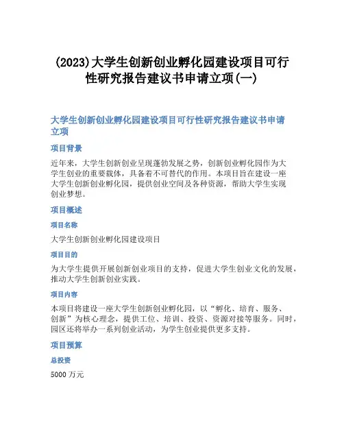 (2023)大学生创新创业孵化园建设项目可行性研究报告建议书申请立项(一)
