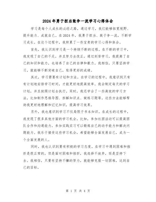 2024年勇于担当敢争一流学习心得体会(2篇)