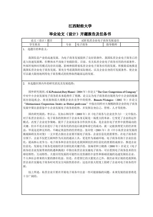 私营企业电子商务发展途径探析-开题报告