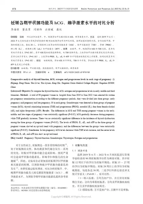 219382761_妊娠各期甲状腺功能及hCG、雌孕激素水平的对比分析