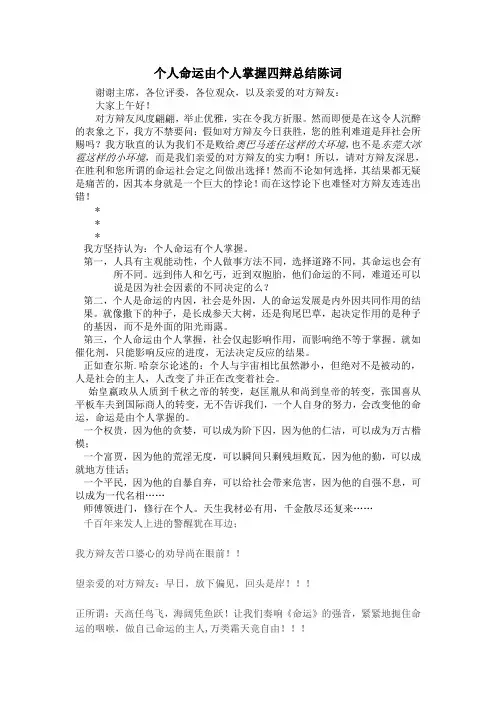 个人命运由个人掌握四辩稿doc
