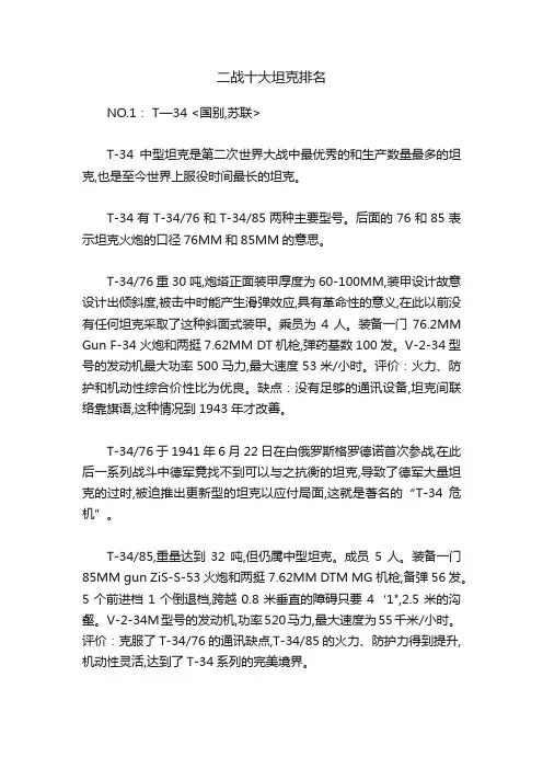二战十大坦克排名