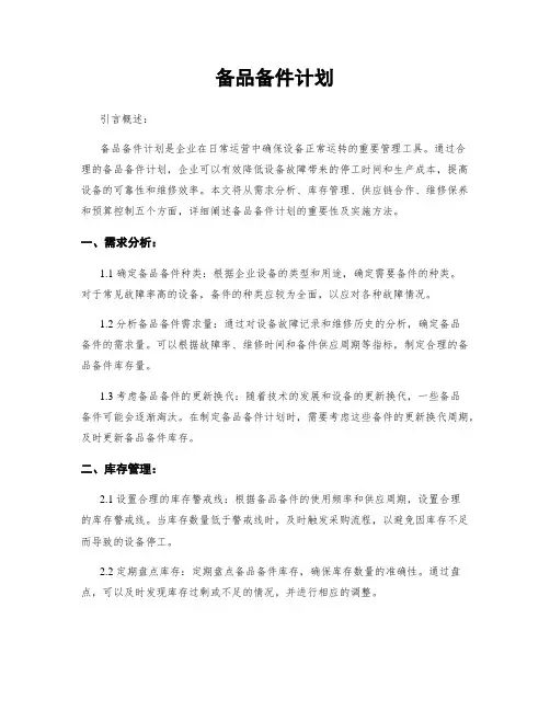 备品备件计划