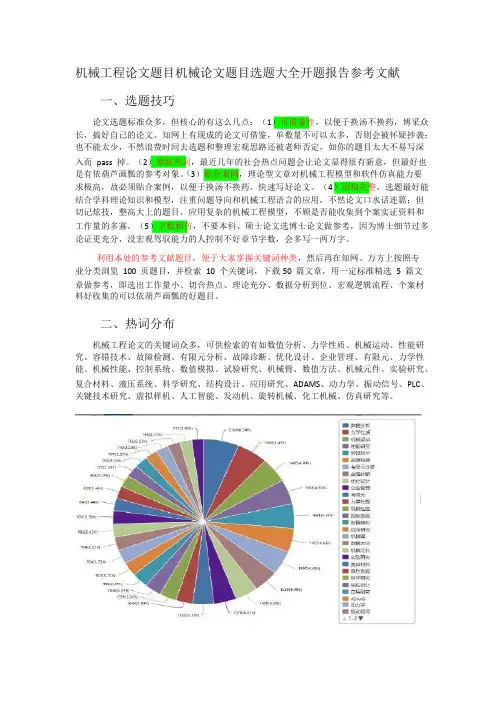 机械工程论文题目机械论文题目选题大全开题报告文献综述