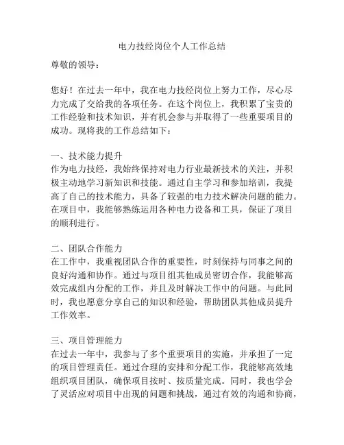 电力技经岗位个人工作总结