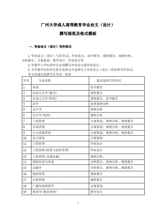 2.广州大学成人高等教育毕业论文(设计)撰写规范及格式模板