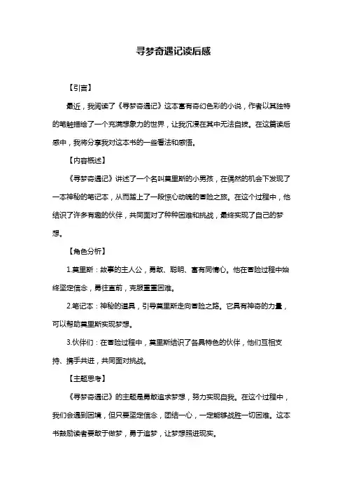 寻梦奇遇记读后感